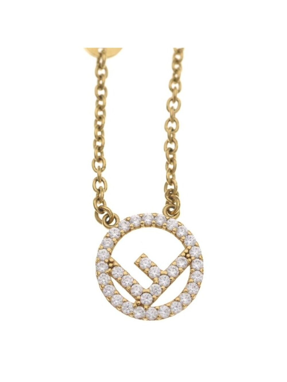 Fendi Line Stone Circle Logo Necklace Pendant Chain Gold - Picture 3 of 6